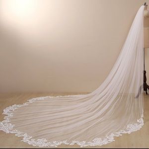 Ivory Cathedral veil with lace edge and blusher